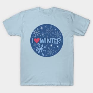 I Heart Winter Illustrated Text with snowflakes T-Shirt